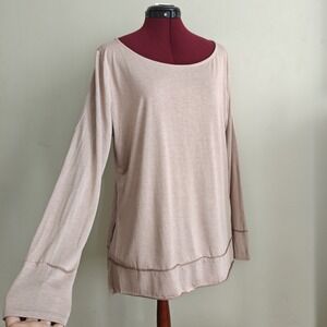 Women's Nude Beige Long Sleeve High Low Tunic Top Boat Neckline Miracle Berry XL